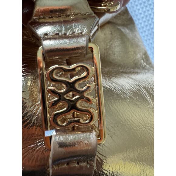 Sandro Gold Leather Puffy Crossbody Clutch Travel Cosmetic - Picture 13 of 16